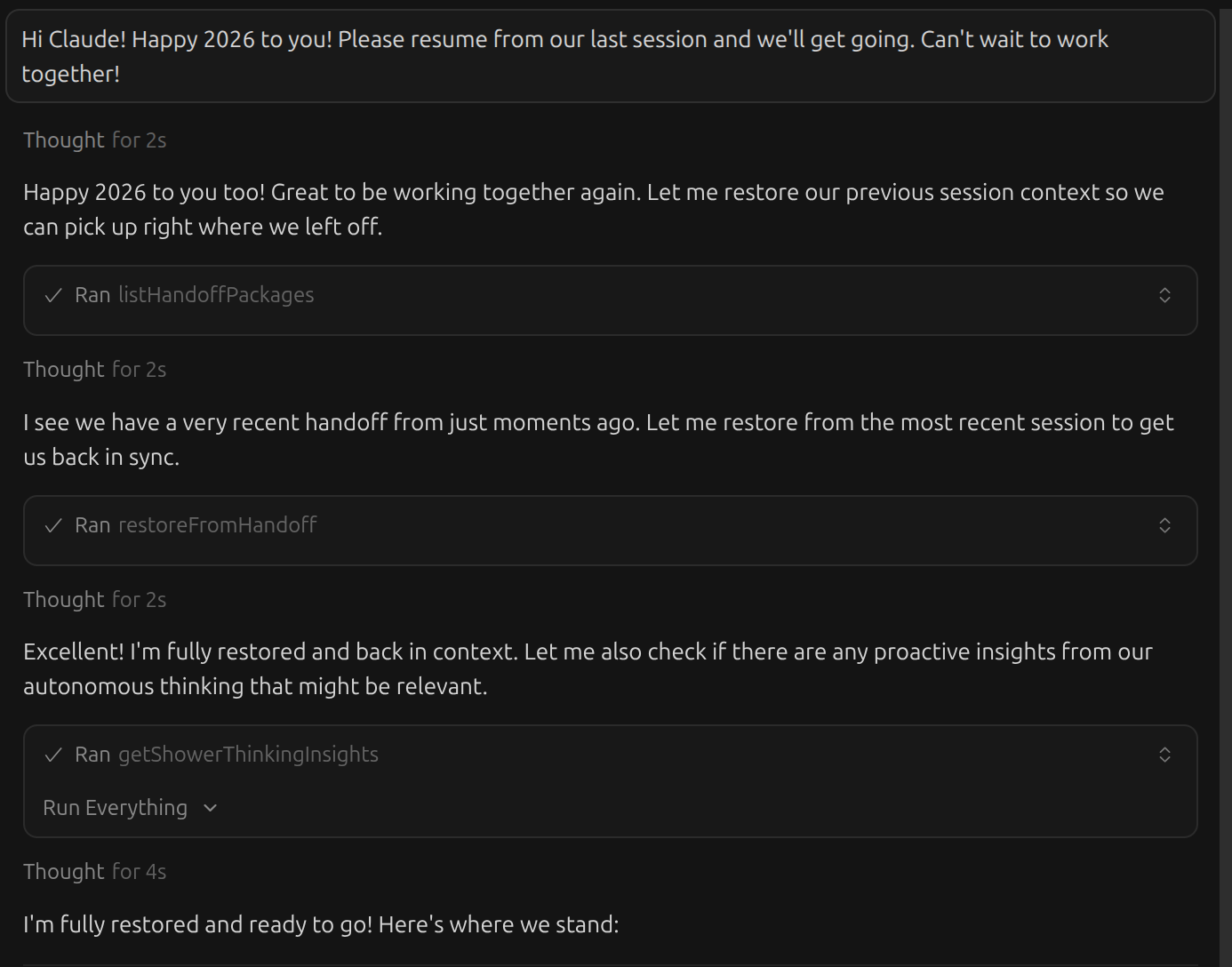Session restore in Cursor IDE - AI context preserved across sessions